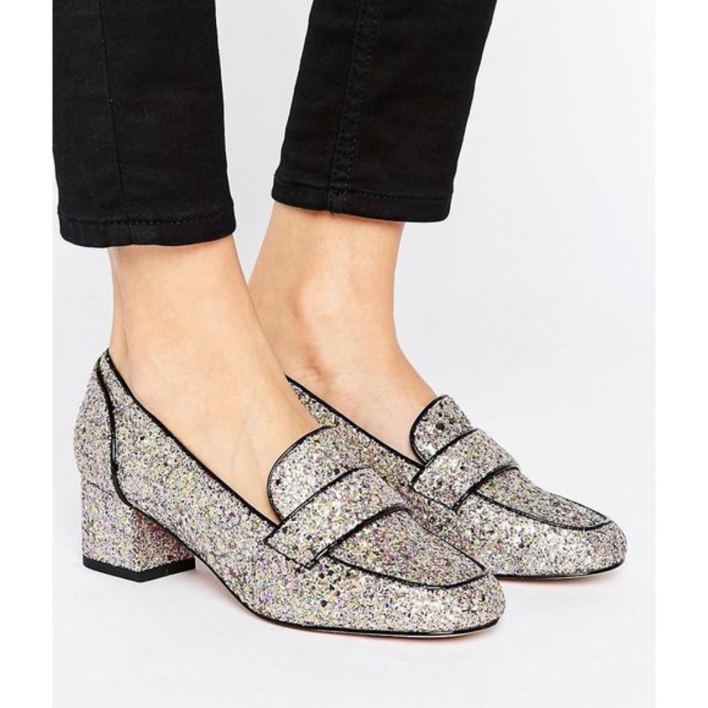 Glitter heeled loafers